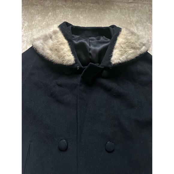 Vintage wool angora mink collar woman coat black gray DOBROYD retro overcoat S - Picture 6 of 16